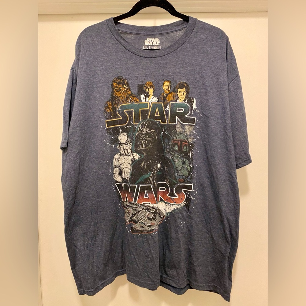 Star Wars Graphic Tee Mens 2XL Tag-less Blue Darth Vader Han Solo Luke Chewbacca